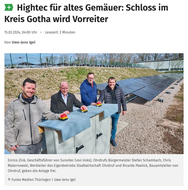 100 kWp Solaranlage in Ohrdruf (Zeitungsbericht)