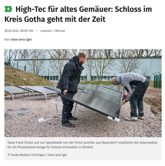 100 kWp Solaranlage in Ohrdruf (Zeitungsbericht)
